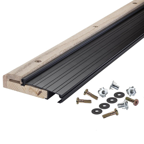 Adjustable Aluminum And Hardwood Threshold Kit For French And Exterior Doors, Bronze Finish, shown with hardware.