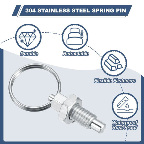 4 Pack Stainless Steel Pull Ring Indexing Plungers M8x1.25 Retractable Spring Plungers For Molds Cabinets And Industrial Equipment Heavy Duty 304 Stainless Corrosion Resistant Easy Install, 304 stainless steel pull ring spring pin
