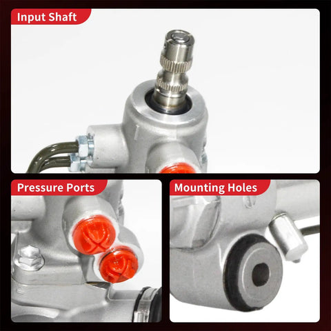 Close-up of pressure ports and mounting holes on Power Steering Rack And Pinion Assembly For Toyota 4Runner 2010 To 2022 Drop In Direct Fit