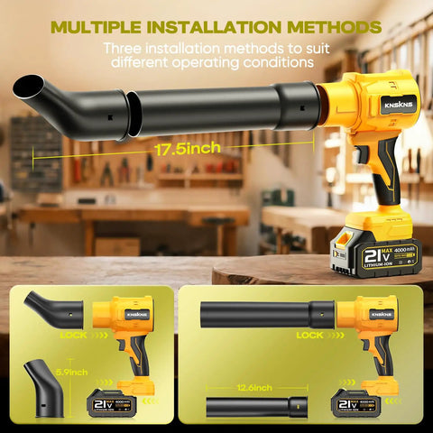 Powerful Cordless Leaf Blower With Two Batteries And Charger Lightweight Handheld Turbo Blower With Dual Nozzles And Three Modes Great For Leaves Snow Dust Cars And Patio Cleaning showing installation options in workshop