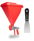 No Nonsense Hopper Gun And Texture Sprayer Built To Crush Thick Drywall Mud Smoothly, featuring a red tray and silver handle.