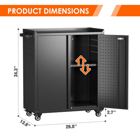 Metal Garage Storage Cabinet With Wheels Pegboard Lockable Doors Four Adjustable Shelves 71 Inch Tall Steel Cabinet dimensions