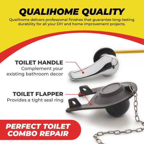 Front Mount Chrome Toilet Handle Replacement Kit With 2 Inch Universal Flapper And Stainless Steel Flapper Chain shown in detail