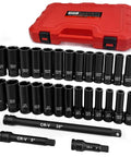 Three Eighth Inch Drive Impact Socket Set With Forty Eight Piece SAE And Metric Deep And Shallow Sockets Plus Three Inch