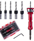 9 Piece Countersink Drill Bit Set With Two Flute TCT Alloy Tapered Bits And Wrench, One Quarter Inch Hex Shank, Adjustable Depth Stop