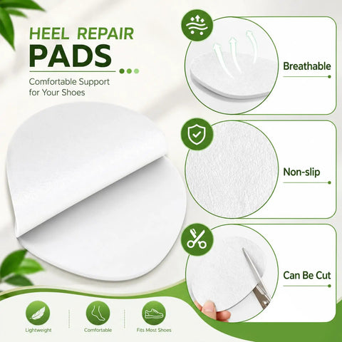 Straight Up Fix For Tattered Soles, 8 Piece White Microfiber Shoe Repair Patches, Heavy Duty Self Adhesive Quick Stick For Sneakers, Athletic Shoes And Work Boots, Crisp Custom Cut Toe Pads showing breathable white heel repair pads.