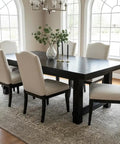 Top Shelf Ebony Black Oil Wood Stain For Patios And Decks Hella Durable Penetrating Formula dining table set with beige chairs.