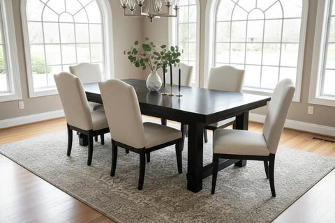 Top Shelf Ebony Black Oil Wood Stain For Patios And Decks Hella Durable Penetrating Formula dining table set with beige chairs.