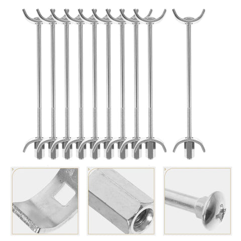 Pack Of Ten Heavy Duty Galvanized Steel Countertop Joint Connector Bolts displayed in a row with close-ups of connectors