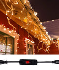 Heavy Duty Outdoor Waterproof Extension Cord With On Off Switch, used for holiday lights on a house eave