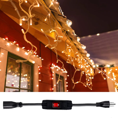 Heavy Duty Outdoor Waterproof Extension Cord With On Off Switch, used for holiday lights on a house eave