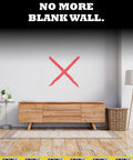 Wall with red X mark above wooden sideboard, text 'No More Blank Wall,' promoting Heavy Duty Drywall Anchors Pack Of 4 With Screws And 1 Inch Drill Bit Included For Plaster Walls Up To 205 Lbs 93 Kg Reusable Wall Anchors Kit Delivers Ultra Strong Grip And Even Load Distribution For Shelves Mirrors And Decor.