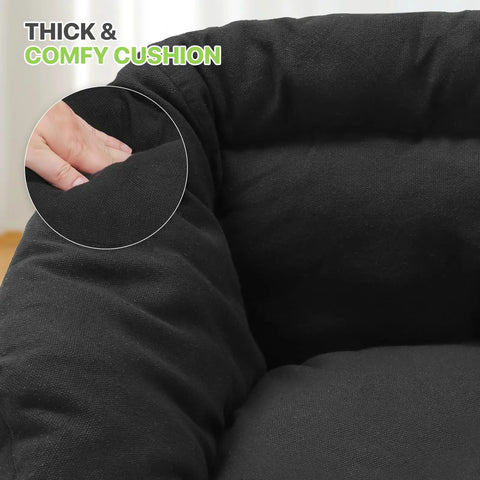 Close-up of black cushion detail on Cozy Cushion Hanging Hammock Chair With Extra Support For Indoor And Outdoor Hangout Macrame Swing Chair.