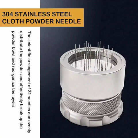 Pro Level Needle Coffee Tamper And Espresso Bed Leveler With Rock Solid Aluminum Grip and Rust Proof Steel close-up of needles.