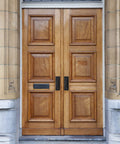 Wooden double doors with Beefy Heavy Duty Sliding Door Pulls And Push Plate Handles for Kitchen Cabinets And Barn Doors installed