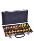 Tough As Nails 24 Piece Straight Router Bit Set With Quarter Inch Shank And Razor Carbide Cutters in storage case.