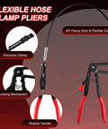 16-piece hose clamp pliers set with red handles and 24' flexible cable, front view