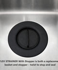 No Center Stem Sink Strainer With Optional Stopper For Three And A Half Inch Drains And Garbage Disposals, Black