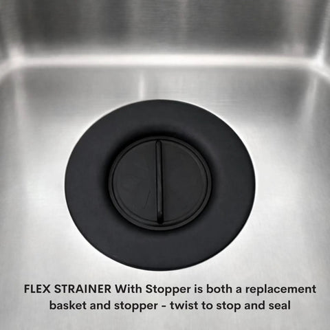No Center Stem Sink Strainer With Optional Stopper For Three And A Half Inch Drains And Garbage Disposals, Black