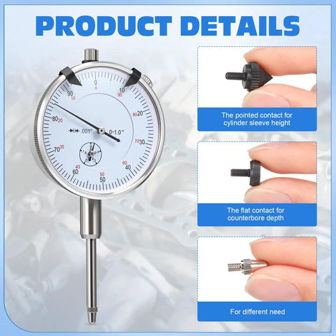 Pro Grade Sleeve Height and Counter Bore Dial Gauge for All Diesel Engines and Sleeved Cylinders, contacts shown