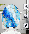 Elongated Alcohol Abstract Indigo White Gold Stains Stains Toilet Seat with intricate blue and gold design, easy installation features.