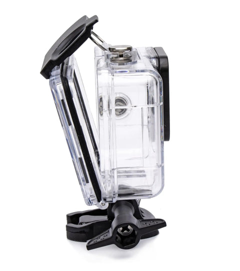 Side view of Waterproof Underwater Dive Housing Case With Bracket And Red Dive Filter For GoPro Hero 9 Through 13 Built For Action