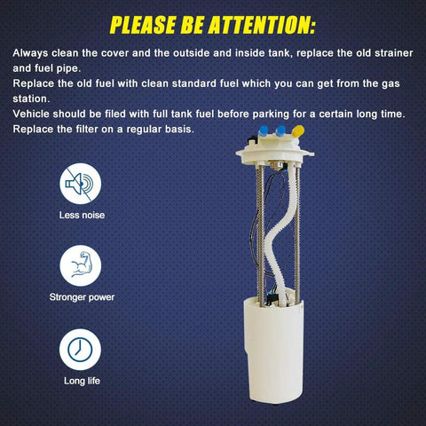 Fuel Pump With Sending Unit And Fuel Pressure Sensor For Silverado And GMC Sierra Pickups From 1999 To 2004 4.3L 4.8L 5.3L 6.0L 8.1L Direct OE Replacement Replaces E3500M With 1 Year Warranty viewed from front.