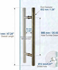 Heavy Duty 47 Inch Push Pull Door Handle In Antique Bronze, Real SUS 304 Stainless Steel With Solid Standoffs For Front Doors, Barn Doors, And Glass Shower Doors, Built Tough, Easy Install, Built To Last. 1200mm handle with 900mm hole spacing on glass door