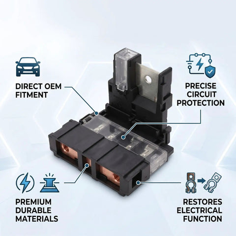 Heavy Duty Positive Battery Fuse Terminal Replacement For Nissan Altima Murano And Versa 2002-2015, showing durable connector with fuse.