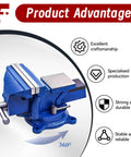Beefy Heavy Duty 5 Inch Bench Vise With Anvil and 360 Degree Swivel Locking Base highlighting craftsmanship and durability