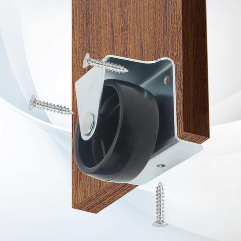 Close-up of a 2 Inch Low Profile Caster Wheels For Trundle Bed, Cabinet Roll Out Bed, And Drawer With Screws 4 Pack, Ideal For Tight Spaces