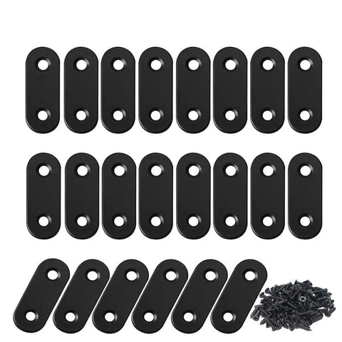 Rock Solid 100 Piece Stainless Steel Mending Plates And Straight Brace Connectors With Screws, black brackets for DIY projects.