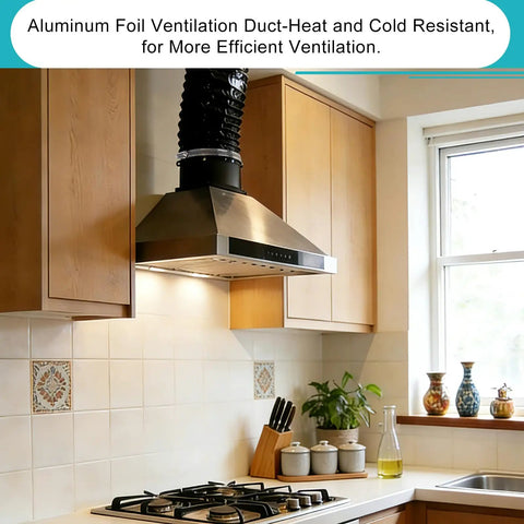 Kitchen installation of 4 Inch By 7.2 Ft Dryer Vent Hose Flexible Aluminum Duct with PVC Aluminum Foil for ventilation