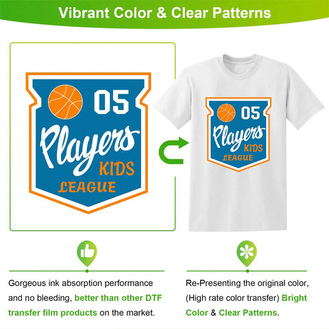 DTF Transfer Film Kit 13x19 Inches A3 Plus 50 Sheets Double Sided Matte Clear Pretreat PET Heat Transfer on white T-shirt