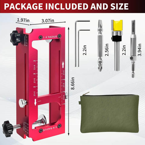 Durable Aluminum Door Hinge Jig Router Template Kit With Adjustable Mortise From Guhiwuk, shown with included tools and pouch.