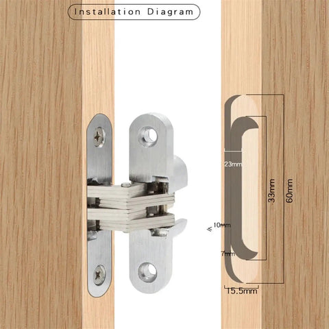 Installation diagram of Concealed Barrel Cross Door Hinges for Wooden Boxes and Cabinets, Invisible Folding Door Hardware, Gold Finish 11x40MM