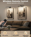 Slick Wireless Picture Light Featuring A Solid 4800mAh Battery And Strong Magnetic Mount With Ir Remote For Smooth Gallery Vibes And Dope Living Room Wall Lighting Upgrades above framed art in living room.