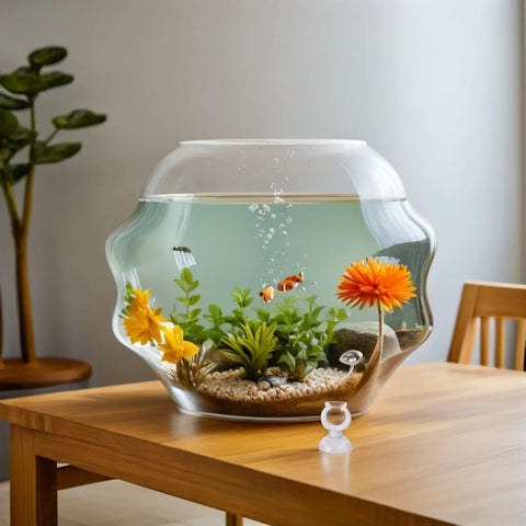 Ditch The Hassle And Get These 50pcs White Aquarium Air Hose Clamps With Rock Solid Suction Cups displayed next to a fish tank.
