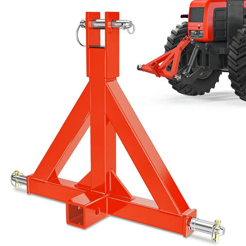 Beefy 3 Point Hitch Receiver 2 Inch Heavy Duty Category 1 Tractor Drawbar Adapter for sub-compact tractors, shown on red model
