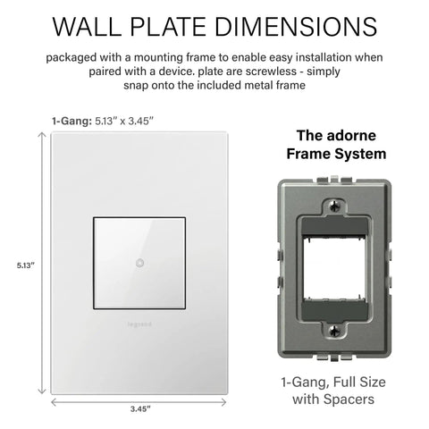 Gloss White 1 Gang Wall Plate With White On Black Backer Snap On Mount No Visible Screws Fits Standard Electrical Boxes dimensions