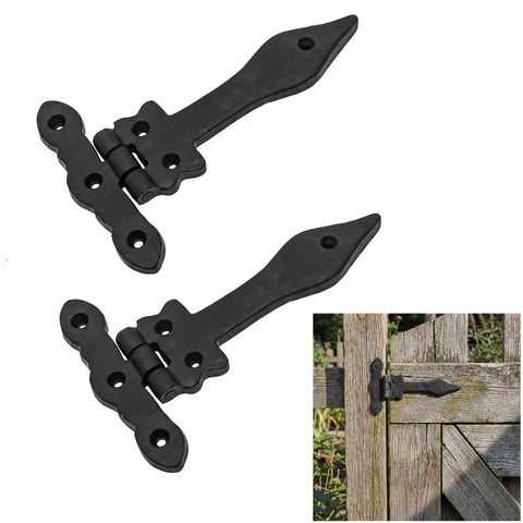 Heavy Duty Screen Door Hinges With Oil Blackened Finish Solid Pair 6 Inch Long Victorian Colonial Style installed on a wooden gate