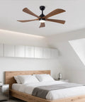 Neojoyoenix 52" 5PCS Solid Wood Blades Ceiling Fan with Lights Remote Control,Quiet DC Motor in a modern bedroom.