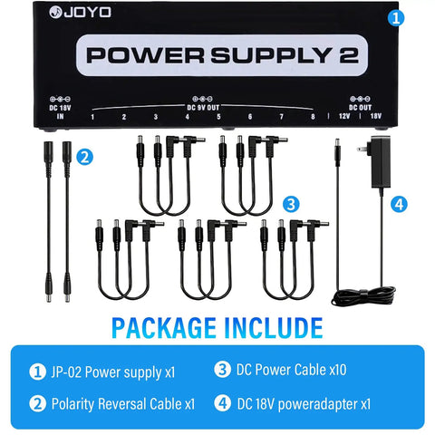 Guitar Pedal Power Supply With 10 Isolated Outputs 9V 12V 18V Options for stompboxes showing package contents