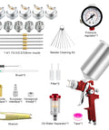Garage Ready Hvlp Paint Sprayer Gun Kit With Five Precision Nozzles And Heavy Duty 1000Cc Cup showing sprayer components, nozzles, and tools.