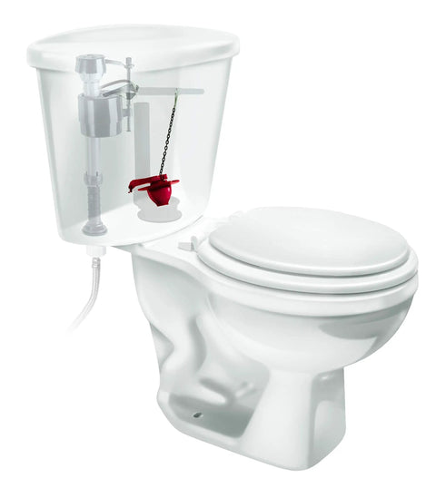 Universal Toilet Flapper for 2-Inch Flush Valves, Water-Saving Long-Life Upgrade, No-Hassle Adjustable Solid Frame, Easy Install, Red 3 Pack Fits Most High-Efficiency Toilets 1.28 to 3.5 GPF, shown in toilet tank