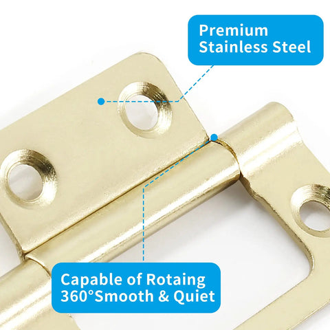Top Shelf Non Mortise Door Hinges, 2 Inch Imitation Gold Finish, 12 Pack With Hardware For Flawless Interior Door Swings And Hassle Free Diy Home Projects That Hit Different, close-up detail showing hinge design.