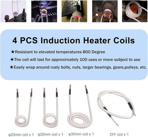 4 PCS Induction Heater Coils for Heavy Duty 1500W Induction Bolt Heater, designed to heat rusty fasteners efficiently.