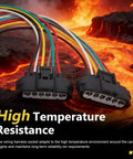 Front view of 2 Pack 6 Pin Throttle Body Pigtail Connector for TPS Sensor against high temperature backdrop, showcasing durability.