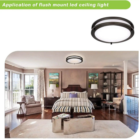 Bedroom with 13 Inch Flush Mount LED Ceiling Light Fixture With Adjustable 2700K To 5000K Color Temperature, Oil Rubbed Bronze