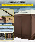 Six Sided 12x12 Pop Up Canopy Shelter With Mesh Windows Portable Carry Bag Stakes Epic Outdoor Shade Tent brown beige